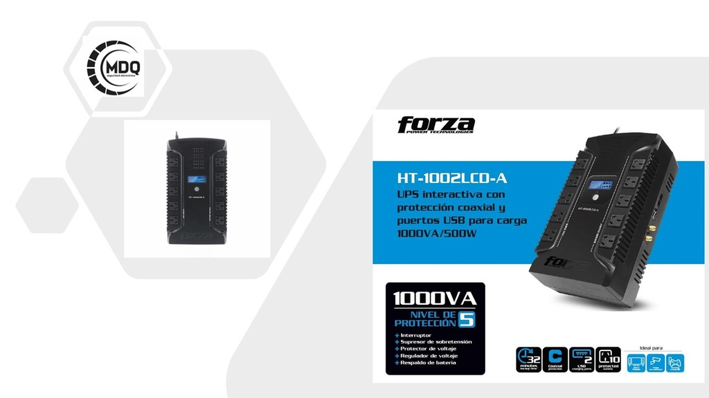 UPS FORZA HT-1002LCD-A 1000VA/500W 45-65Hz 10-IRAM