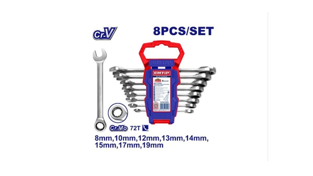 JUEGO 8PCS DE LLAVES COMBINADAS RATCHET (8-19mm)