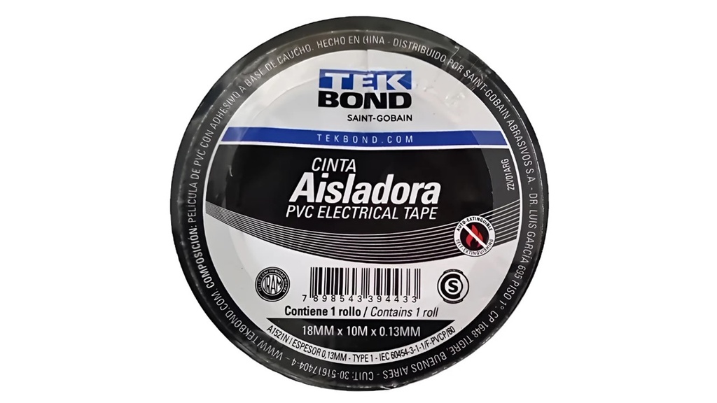 CINTA AISLADORA 18mm x 10m NEGRA &quot;TEKBOND&quot;