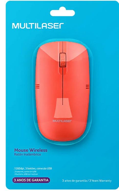 MOUSE MULTILASER MO289 1200DPI INALAMBRICO (USA 2 PILAS AAA) ROJO